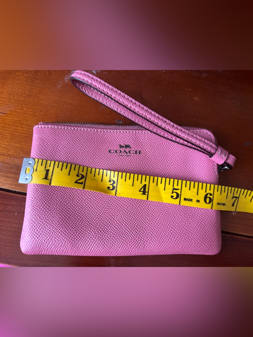 Coach Pink Leather Wristlet with Wrist Strap